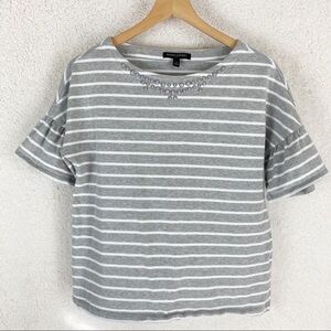 Banana Republic Ruffled Bell Sleeve Gray/White Top